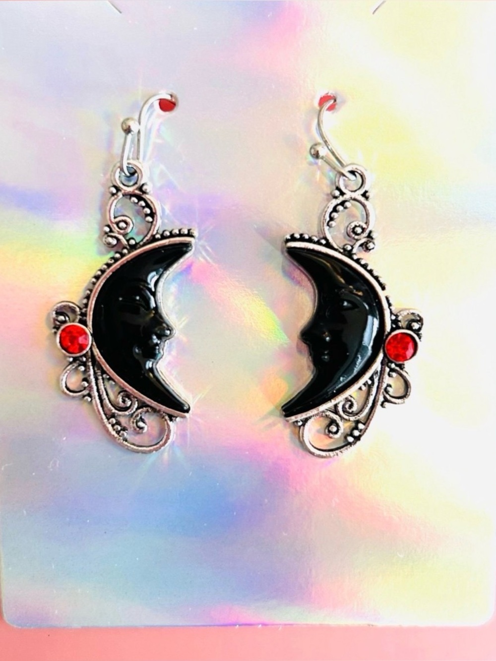 Celestial Silver Black Moon Earrings